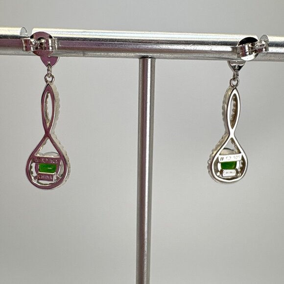 VTG Sterling Green Garnet & Cubic Zirconia Dangle Earrings Size 1" Length - Picture 6 of 9
